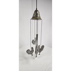 Metal Rooster Wind Chime Hanging Farmhouse Garden Porch Decor Bell Top
